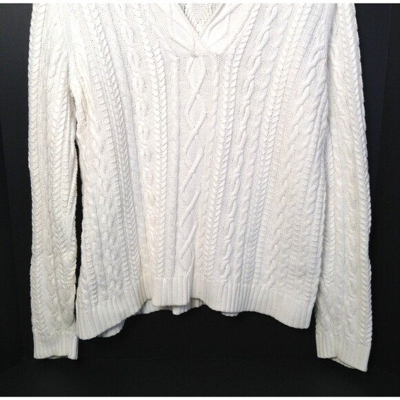 Ralph Lauren Chaps Sweater Wn XL White Fisherman Cable Knit Chunky Prep Y2K 90s - Picture 4 of 9